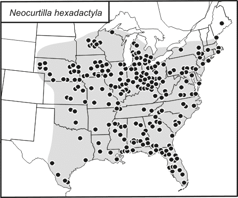 distribution map for Neocurtilla hexadactyla